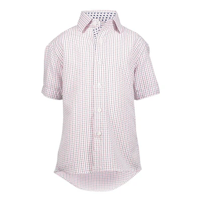 Elie Balleh Little Boys Red Short Sleeve Navy Tattersal Slim Fit Shirt
