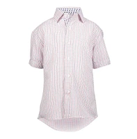 Elie Balleh Little Boys Red Short Sleeve Navy Tattersal Slim Fit Shirt