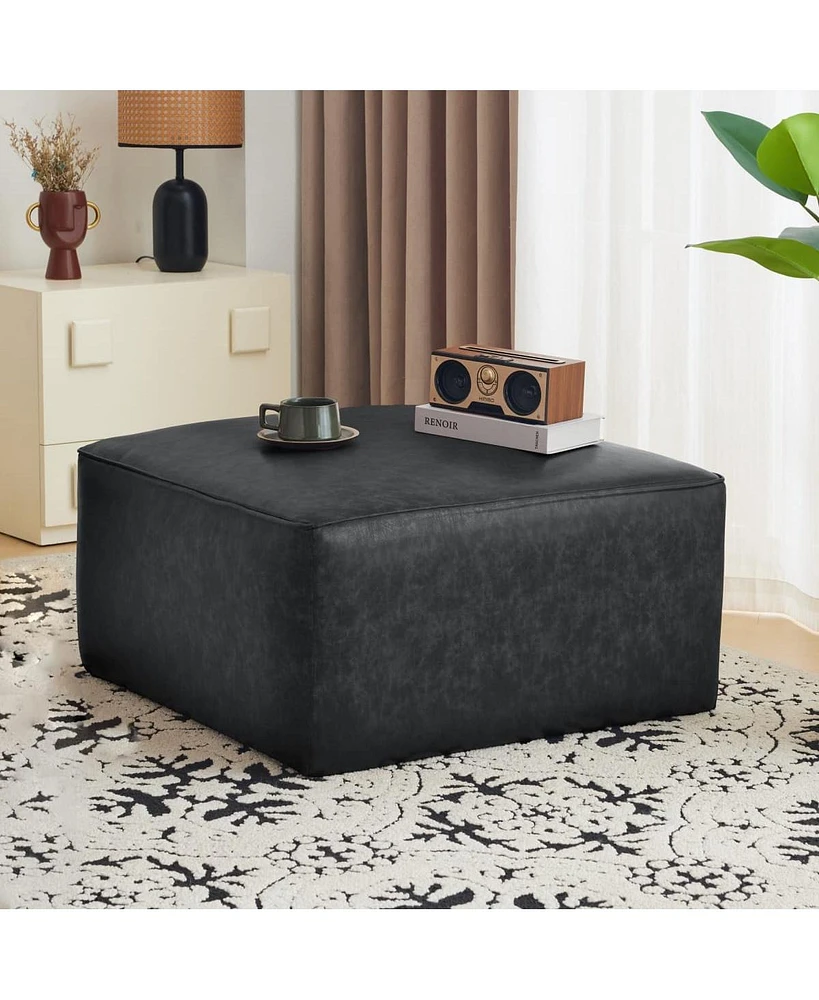 Modern Faux Leather Ottoman Square Footrest with Foam Cushion Modular Sectional for Living Room Seating or Coffee Table Use-The Pop Home