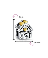 Bling Jewelry Happy Home Cartoon Family House Charm Bead Two Tone Gold Plated Sterling Silver Fits European Bracelet