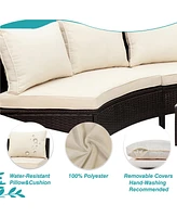 5-Piece Outdoor Sectional Sofa Set with Half-Moon Glass Table, Cushions & Pillows