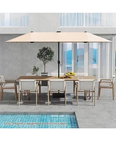 13 Ft Large Patio Umbrella with Led Solar Lights and Crank Handle