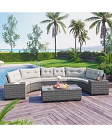 8 Piece Half-Moon Sectional Sofa Set with Rectangular Coffee Table & Removable Cushions