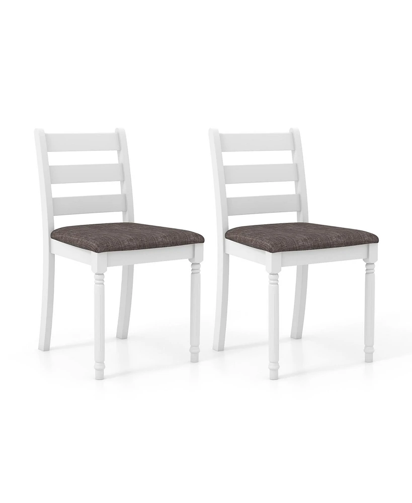 Gymax Wooden Dining Chair Set of 2 w/ Acacia Wood Legs Padded Cushion Ladder Back