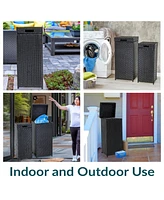 Outdoor Trash Cans with Lids - Set of 2 Indoor and Outdoor Garbage Cans – 26 Gal and 15 Gal - Black