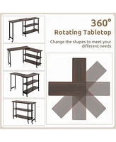 360° Rotating Sofa Side Table with 2-Tier Storage Shelves