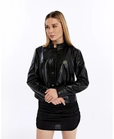 Furniq Uk Women's Leather Bomber Jacket, Created for Macy s