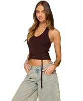 Edikted Women's Kez Belted Knit Halter Top