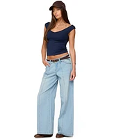 Edikted Women's Charlie Panel Stitch Low Rise Jeans