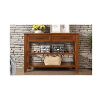 Mid-Century Style Solid Wood Console Table with Storage