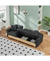 86.61 inches black technology cloth sofa, three sofa lift sofa bed, sofa bed with storage cabinet, sofa is soft and comfortable, suitable for meeting