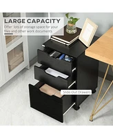 3 Drawer Office Storage Cabinet, Under Desk Cabinet with Wheels, Black Wood Grain