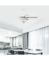 52" Low Profile Ceiling Fan with Remote, Glass Shade - Matte White