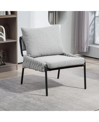 Modern Braided Accent Lounge Chair with Metal Frame (Grey)