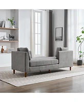 Gray Chenille Double-Sided Chaise Lounge Sofa w/ Pillows and Rubberwood Legs
