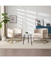 Upholstered velvet chair Gold metal bracket, medieval living room office tea room lounge chair with curved backrest