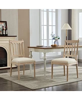 Antique Dining Chairs - Linen Fabric Upholstered Wooden Chairs Set of 2