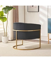 Upholstered velvet chair Gold metal bracket, medieval living room office tea room lounge chair with curved backrest