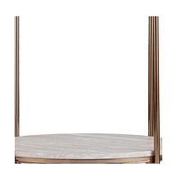 Faux Marble and Iron Round End Table with Shelf for Modern Living Room