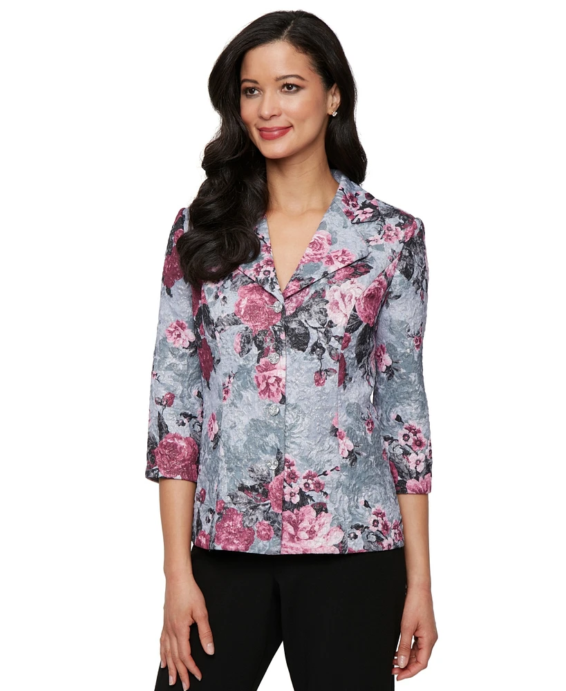 Alex Evenings Petite 3/4-Sleeve Printed Jacquard Jacket