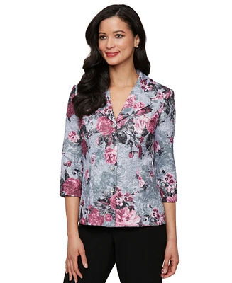 Alex Evenings Petite 3/4-Sleeve Printed Jacquard Jacket