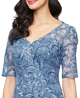 Alex Evenings Women's Short-Sleeve Stretch Tulle Midi Dress