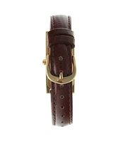 Peugeot Women's Rectangular Gold-Tone Case Watch Glossy Brown Leather Strap