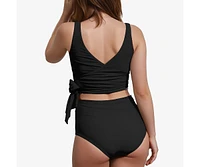 Calypsa Women's Emery 2-Piece Wrap Style Swim Set With Reversible Top and High-Waisted Bottom