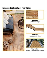 30 Pcs Yellow Acacia Deck Tiles - 12" x 12" Striped Outdoor Flooring