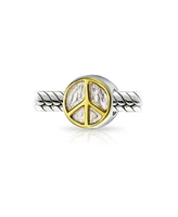 Bling Jewelry Two Tone Inspirational Symbol World Peace Sign Charm Bead Gold Plated .925 Sterling Silver Fits European Bracelet