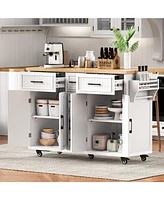 Rolling Kitchen Island with Drop Leaf & Storage