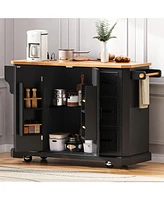 Rolling Kitchen Island Cart, 6 Drawers, Power Outlet