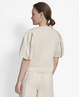 Dkny Women's Cotton Grommet-Trim Puffed-Sleeve Top