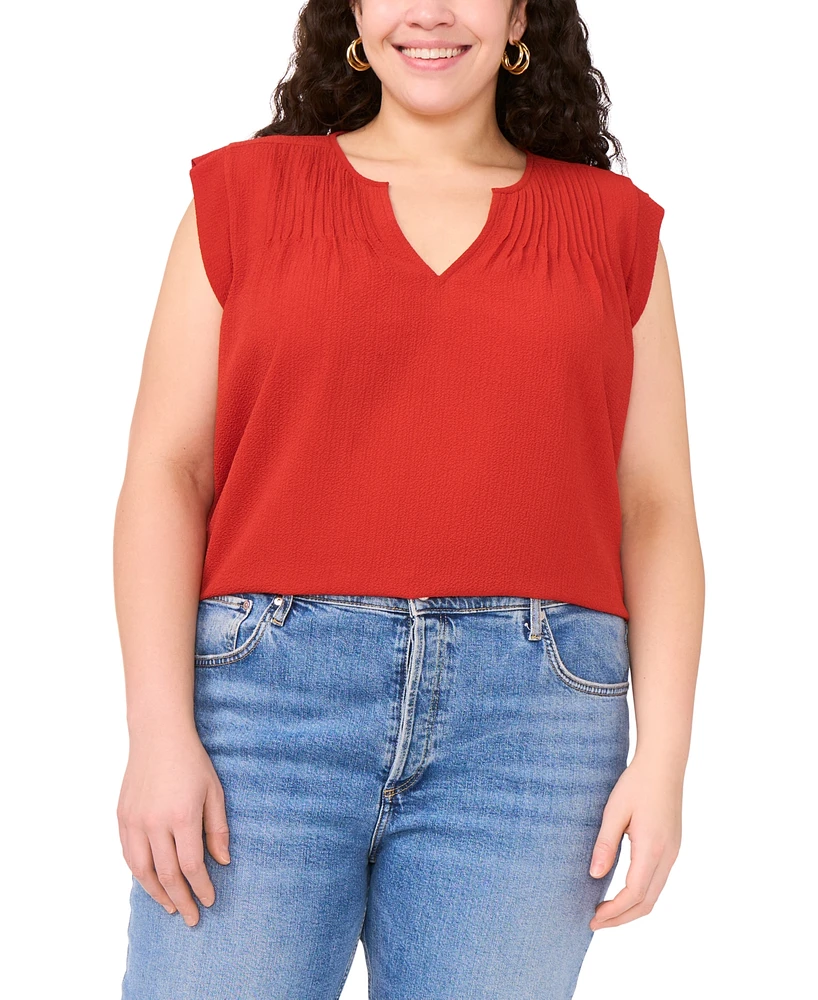 Vince Camuto Plus Pleated-Front V-Neck Sleeveless Blouse