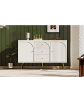 Metal & Wood Dining Cabinet - 3 Drawers, 2 Doors