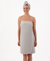 Dkny Pure Yarn Dyed Waffle Unbleached Cotton Body and Hair Wrap Set