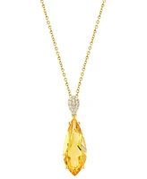 Effy Citrine (4-1/3 ct. t.w.) & Diamond (1/20 ct. t.w.) Pendant Necklace in 14k Yellow Gold, 17" + 1" extender