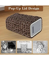 Small Bathroom Trash Can with Lid - Rattan Basket