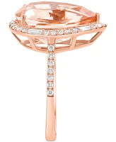 Effy Morganite (6 ct. t.w.) & Diamond (1/2 ct. t.w.) Pear-Shaped Halo Statement Ring in 14k Rose Gold