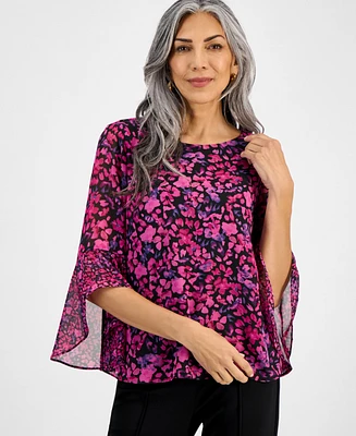 Kasper Women's Floral-Print Bell-Sleeve Top, Regular & Petite