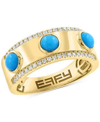 Effy Turquoise (4mm) & Diamond (1/5 ct. t.w.) Band Ring in 14k Gold-Plated Silver