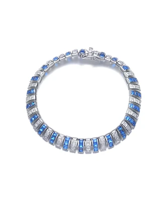 Sterling Silver White Gold Plating with Blue and White Cubic Zirconia Bracelet