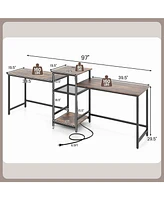 2-Person Computer Desk with Power Outlet and Printer Stand