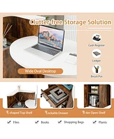 Front Reception Office Desk with Open Shelf and Lockable Drawer