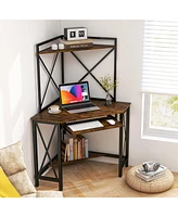Space-Saving Computer Desk with with Hutch and Keyboard Tray