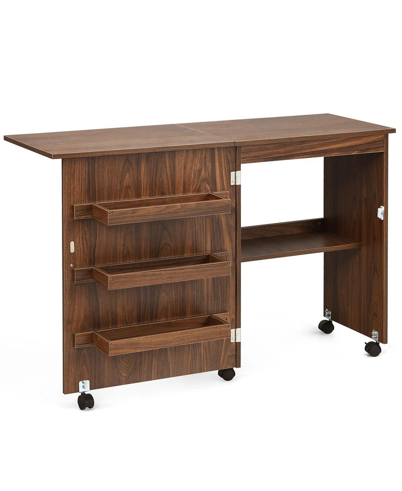 Folding Sewing Craft Table Shelf Storage Cabinet Home Furniture