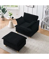 Corduroy Sofa with Ottoman & Pillows - Living Room/Balcony/Study