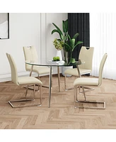 Modern Glass Table & Yellow Pu Chair Set (5-Piece)