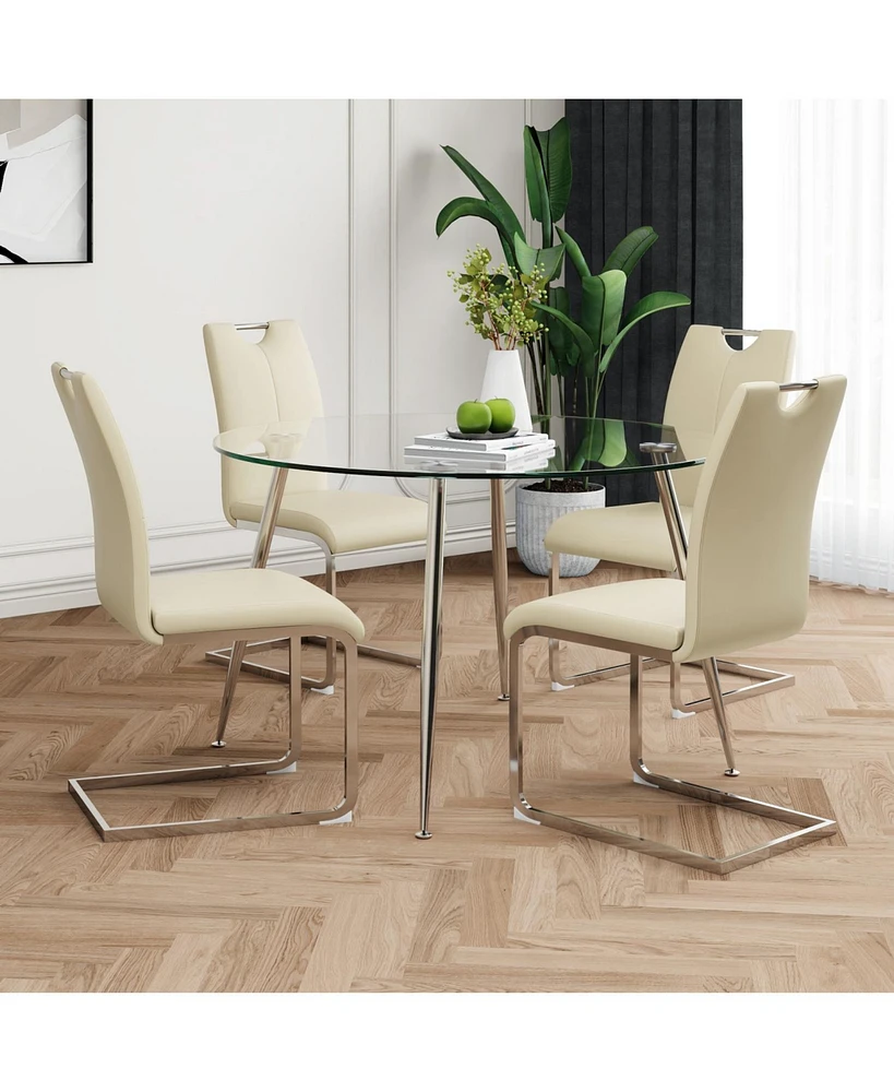 Modern Glass Table & Yellow Pu Chair Set (5-Piece)