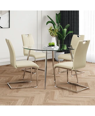Modern Glass Table & Yellow Pu Chair Set (5-Piece)